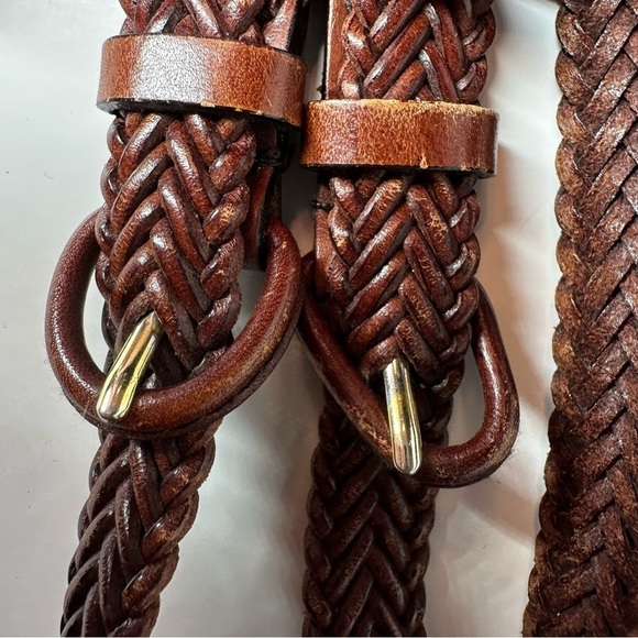 Nordstrom Men's Brown Braided Full Grain Leather Suspenders Adjustable Classic - Picture 5 of 5